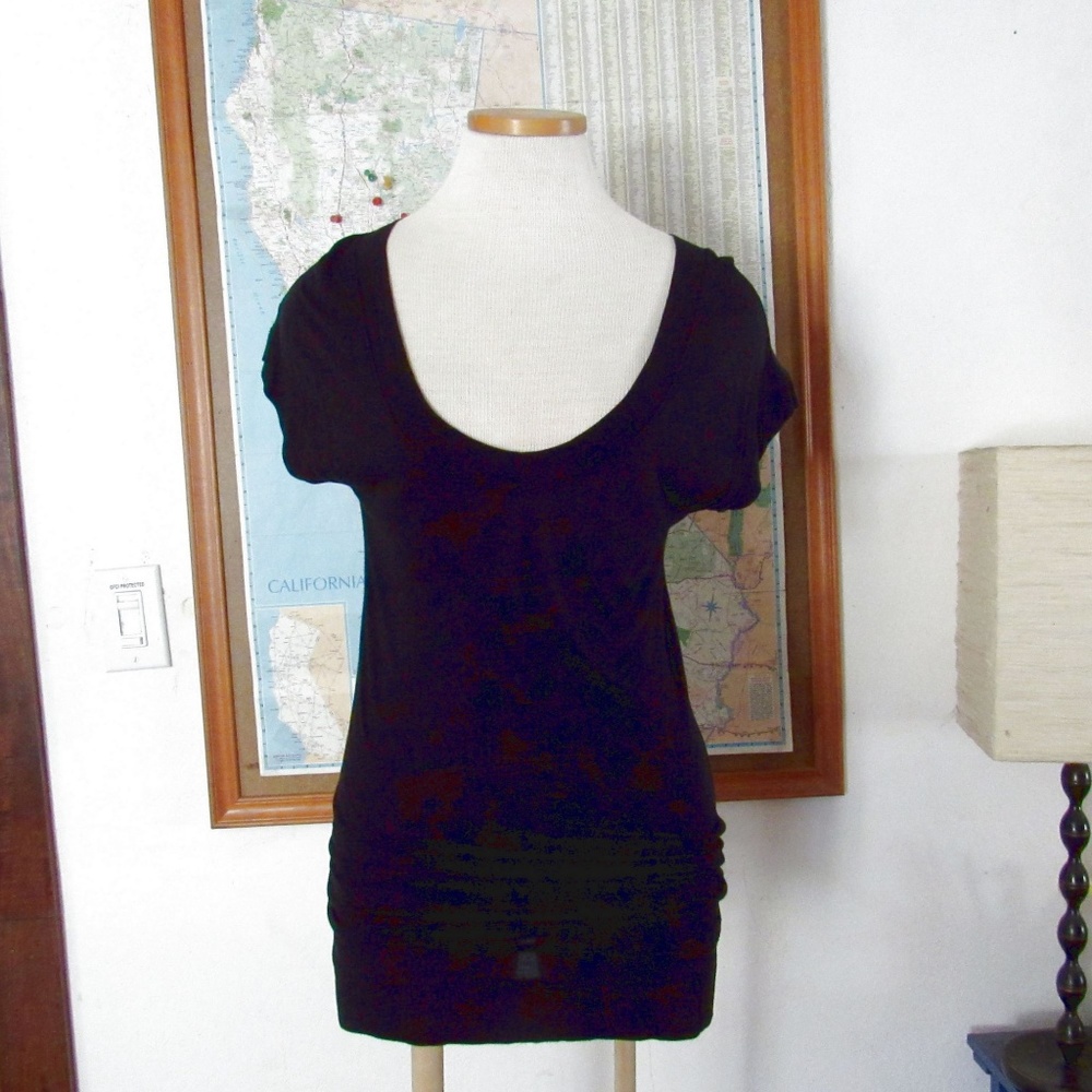 Scoop Neck Tunic Short Sleeve Top Black H&M S